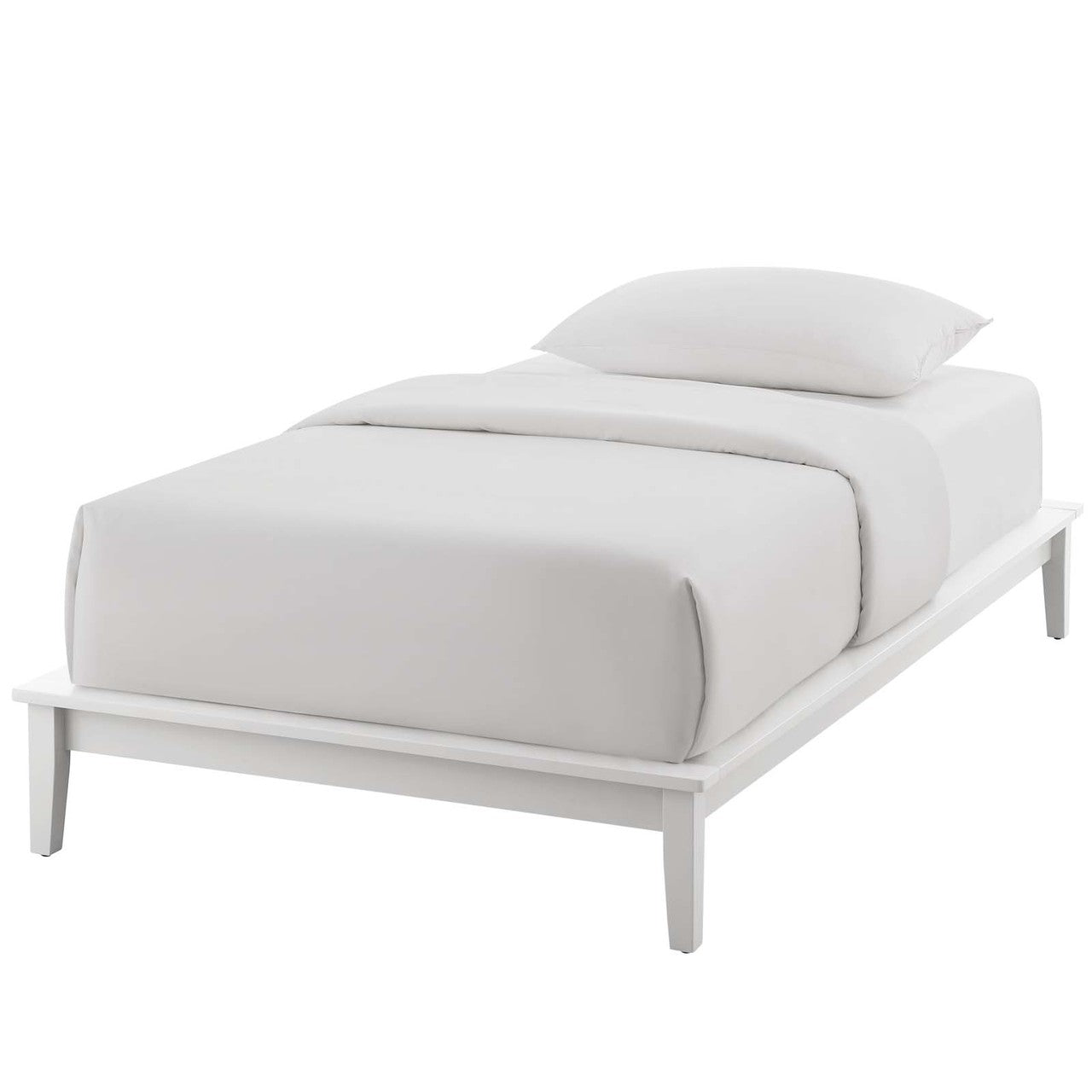 Lodge Twin Wood Platform Bed Frame, Twin Size, Wood, White, 15549
