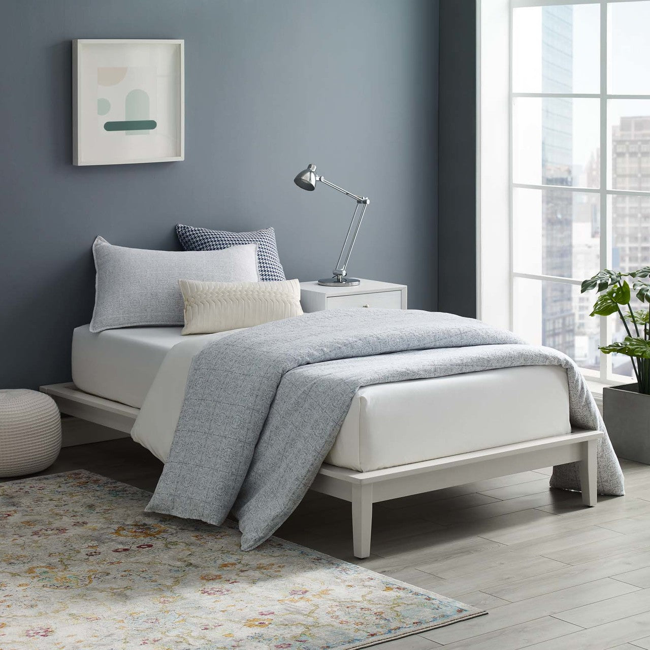 Lodge Twin Wood Platform Bed Frame, Twin Size, Wood, White, 15549
