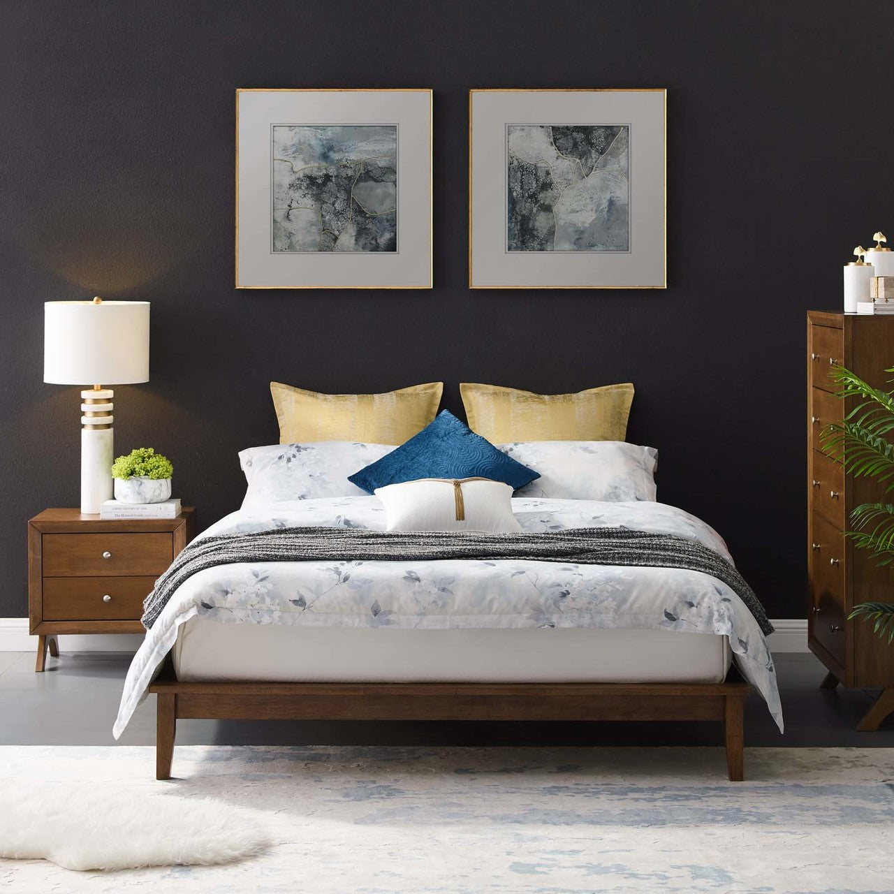 Lodge Full Wood Platform Bed Frame, Full Size, Wood, Brown Natural, 15550