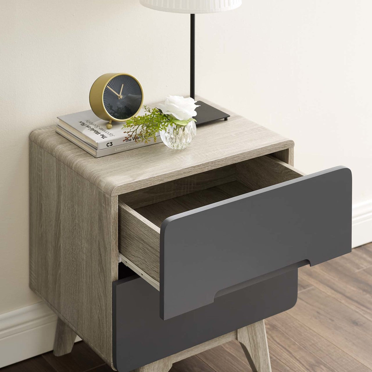 Origin Wood Nightstand or End Table, Wood, Grey Gray Natural 15568