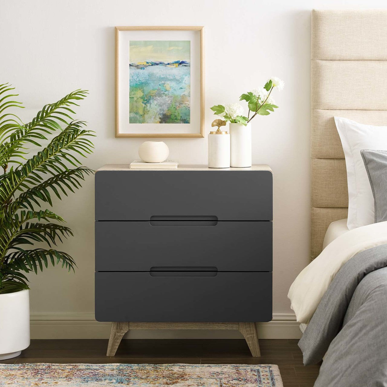 Origin Three-Drawer Chest or Stand, Wood, Grey Gray Natural 15570