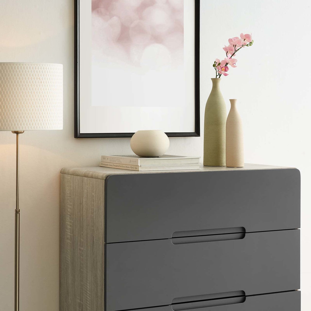 Origin Four-Drawer Chest or Stand, Wood, Grey Gray Natural 15572