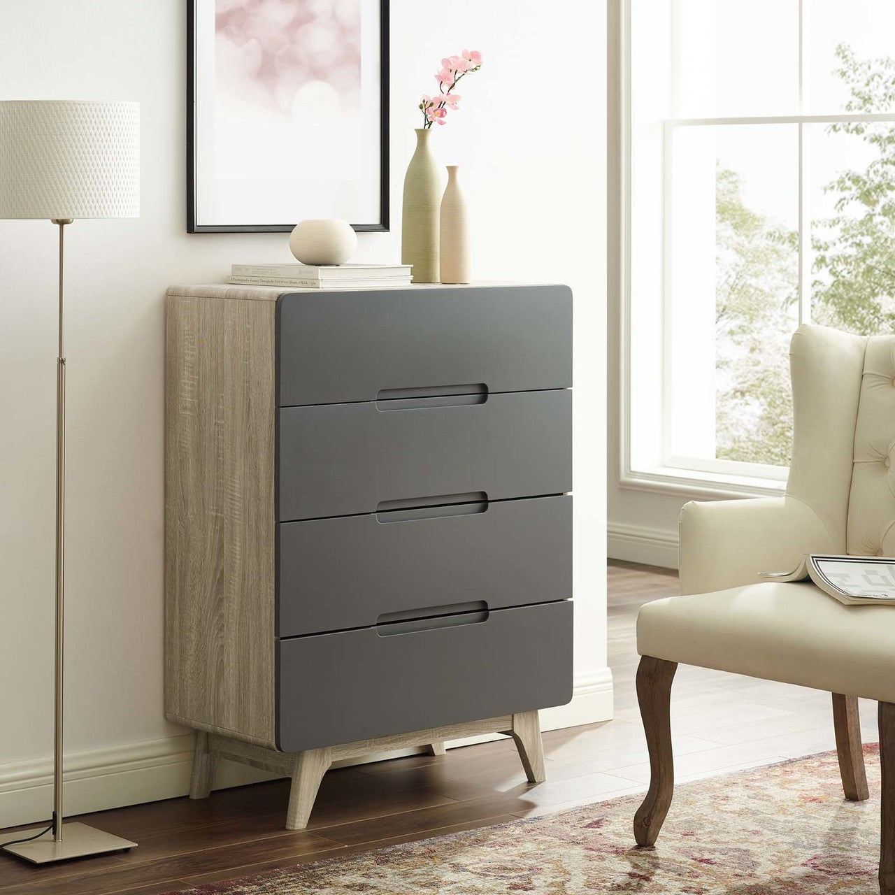 Origin Four-Drawer Chest or Stand, Wood, Grey Gray Natural 15572