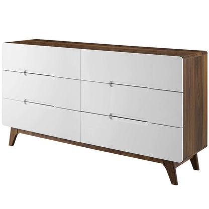 Origin Six-Drawer Wood Dresser or Display Stand, Wood, Natural Brown White 15575