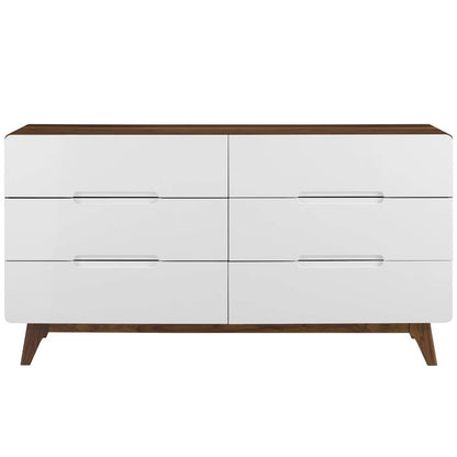 Origin Six-Drawer Wood Dresser or Display Stand, Wood, Natural Brown White 15575
