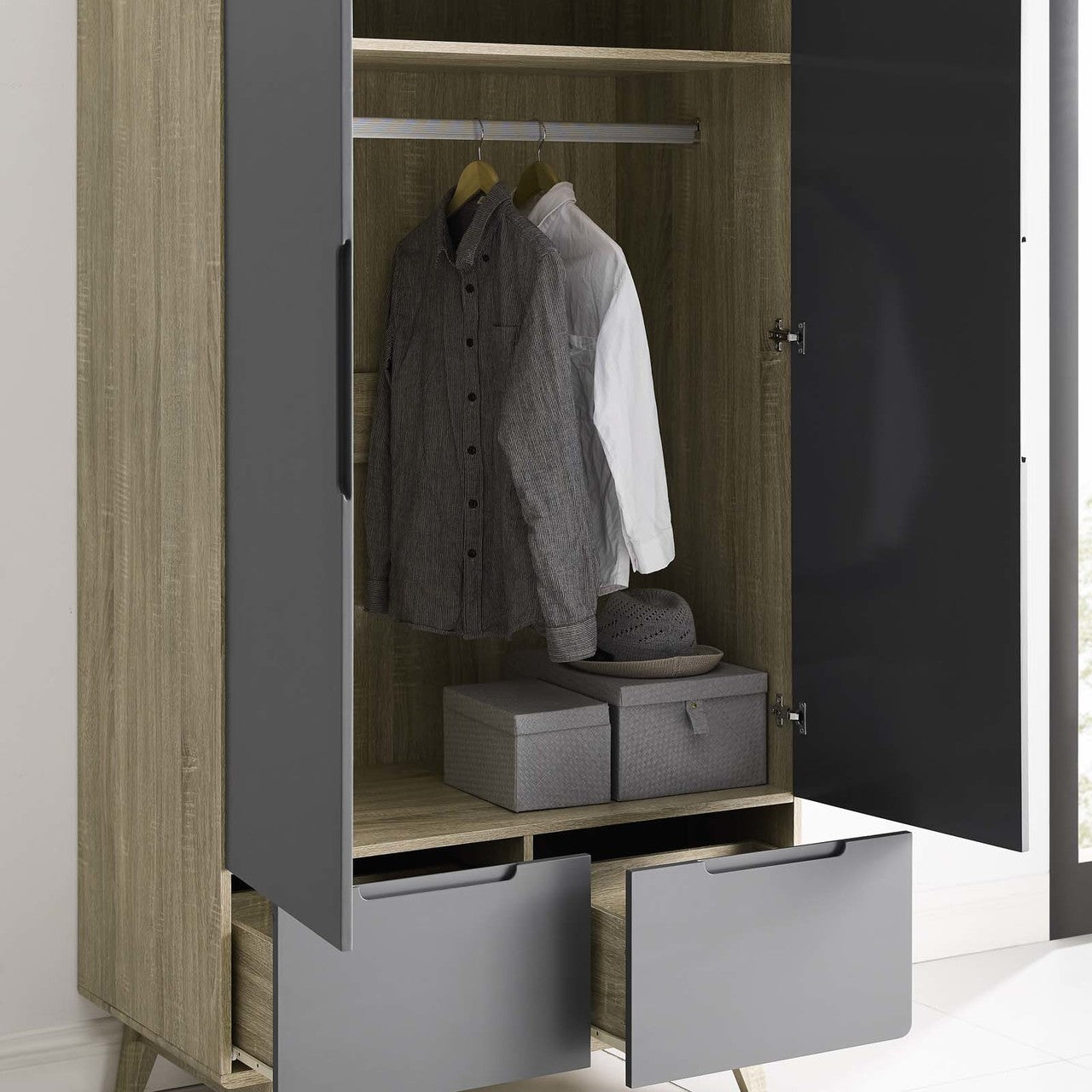 Origin Wood Wardrobe Cabinet, Wood, Grey Gray Natural 15576