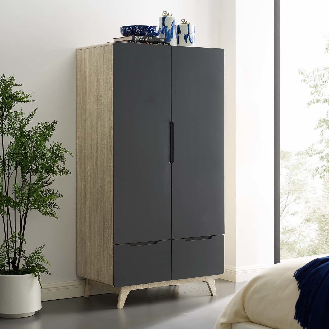 Origin Wood Wardrobe Cabinet, Wood, Grey Gray Natural 15576