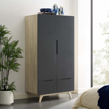 Origin Wood Wardrobe Cabinet, Wood, Grey Gray Natural 15576