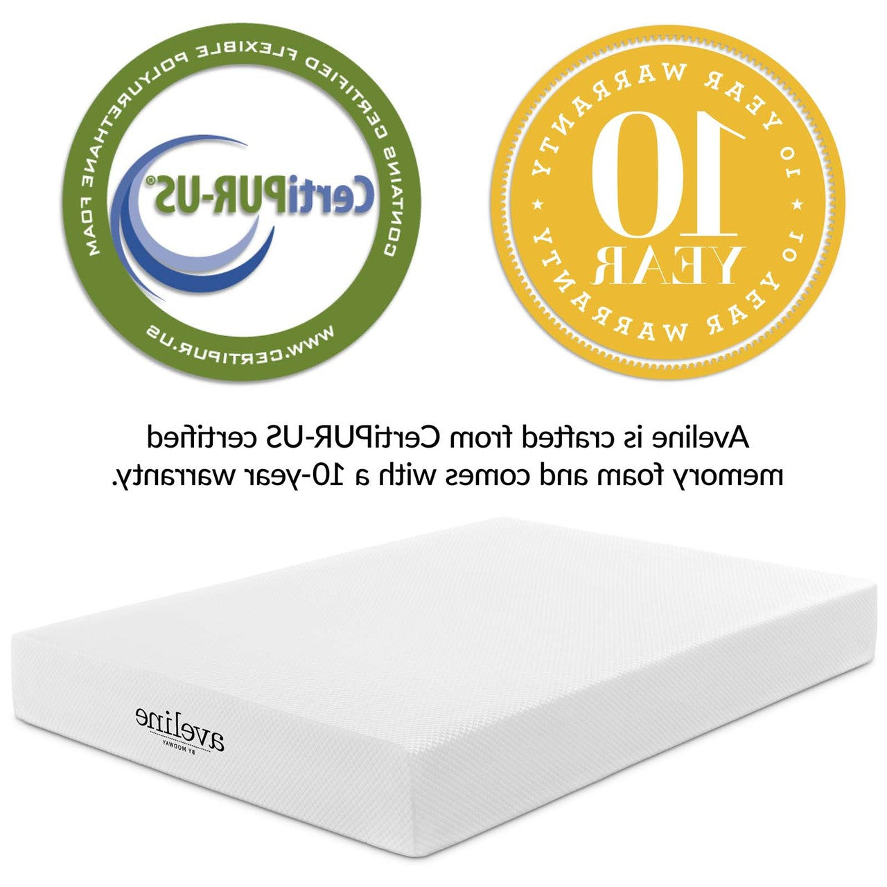 Aveline 10" California King Gel Memory Foam Mattress, King Size, Fabric, White, 15110