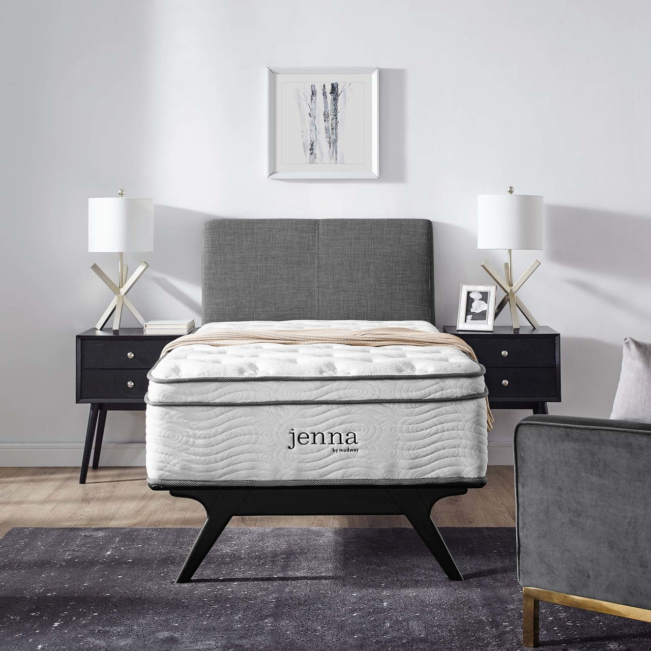 Jenna 14" Twin Innerspring Mattress, , Fabric, White, 15581