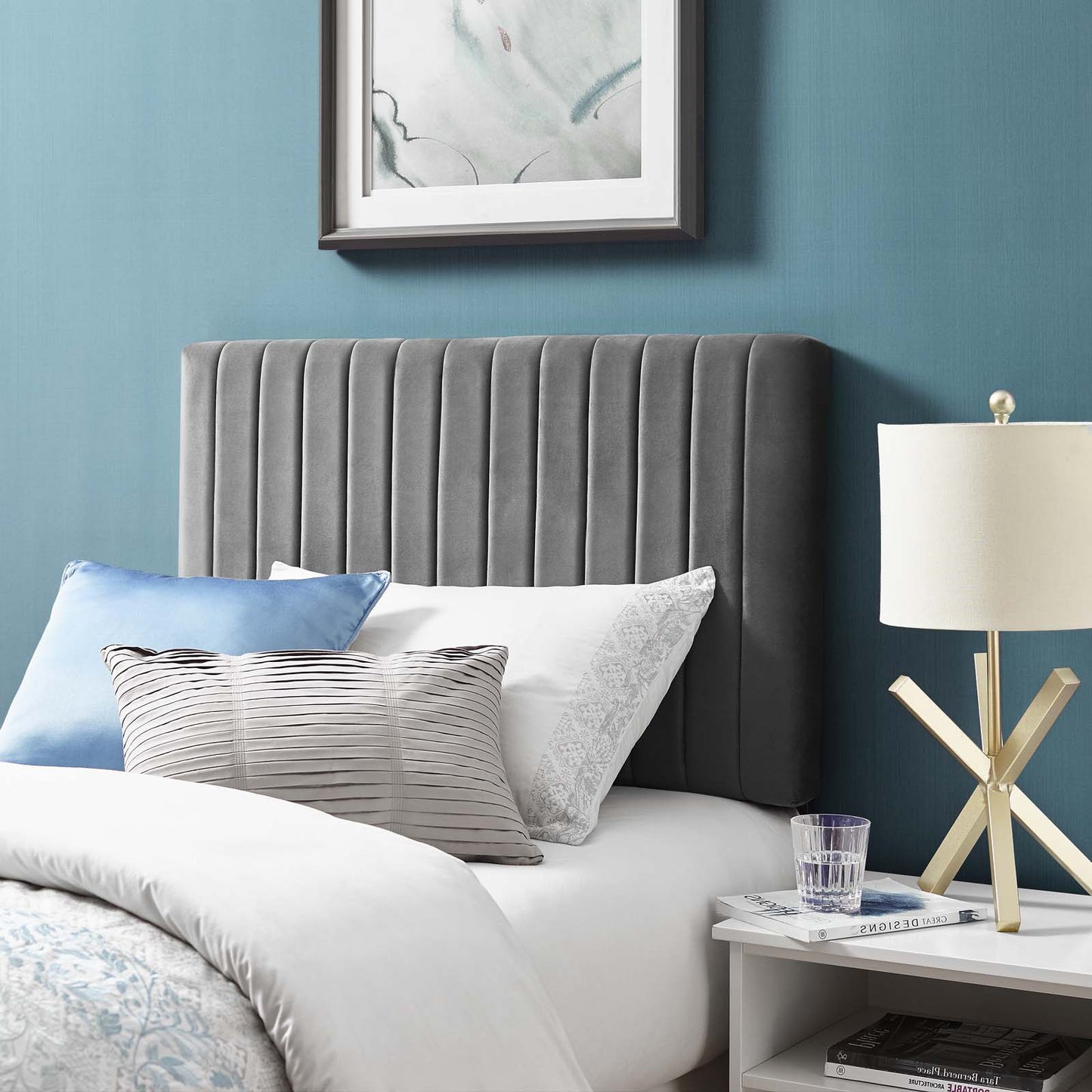 Keira Twin Performance Velvet Headboard, Velvet Fabric, Grey Gray, 17768