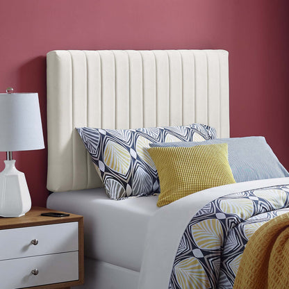 Keira Twin Performance Velvet Headboard, Velvet Fabric, Ivory White, 17769