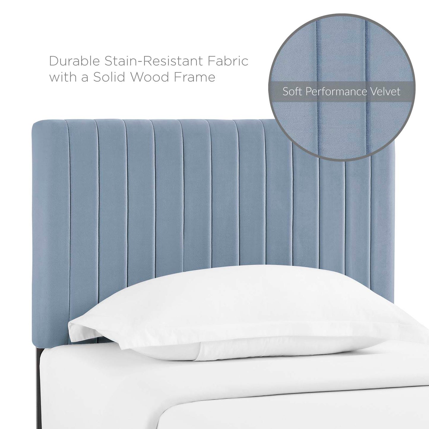 Keira Twin Performance Velvet Headboard, Velvet Fabric, Light Blue, 17770