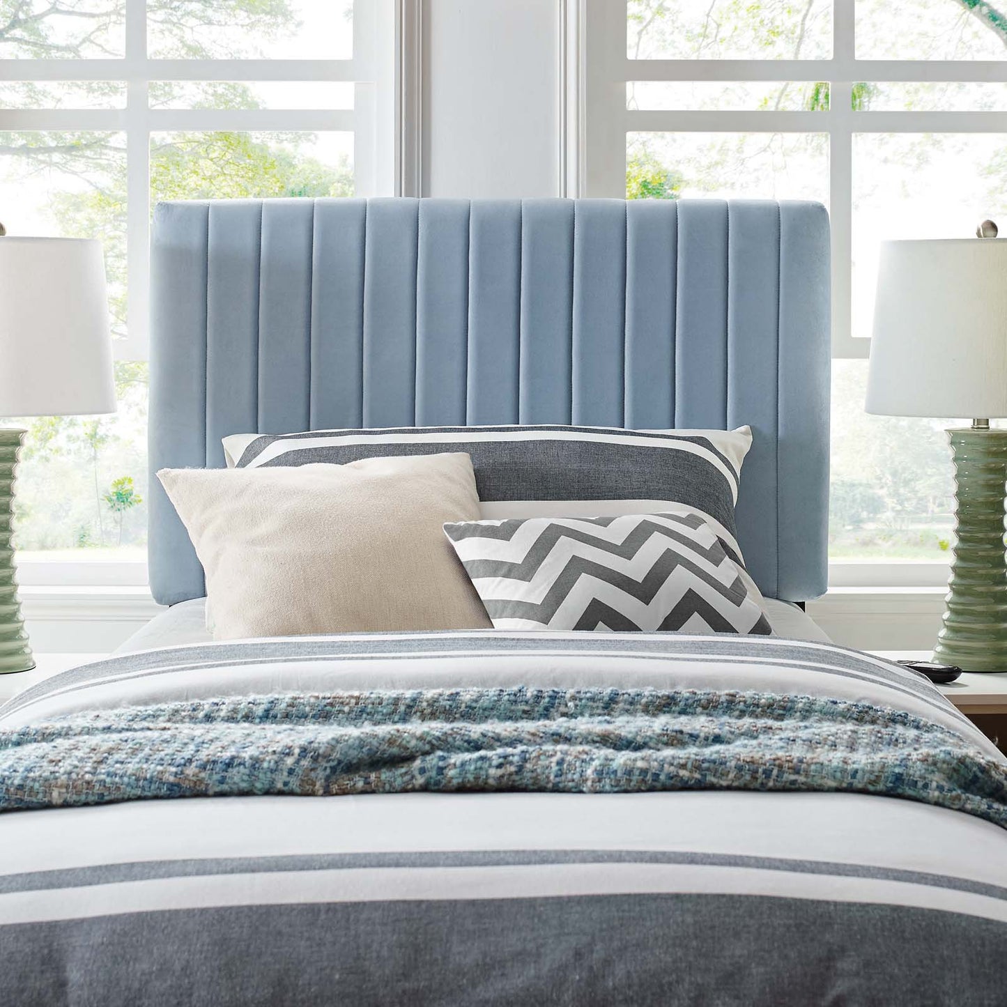 Keira Twin Performance Velvet Headboard, Velvet Fabric, Light Blue, 17770