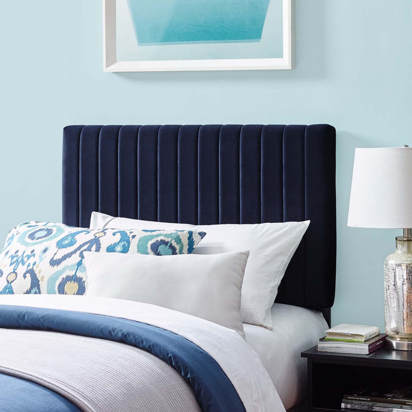 Keira Twin Performance Velvet Headboard, Velvet Fabric, Navy Blue, 17771