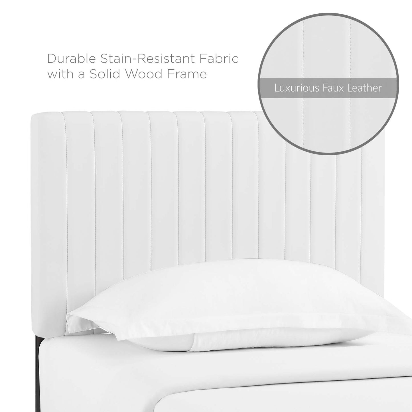 Keira Twin Faux Leather Headboard, Faux Vinyl Leather, White, 17773
