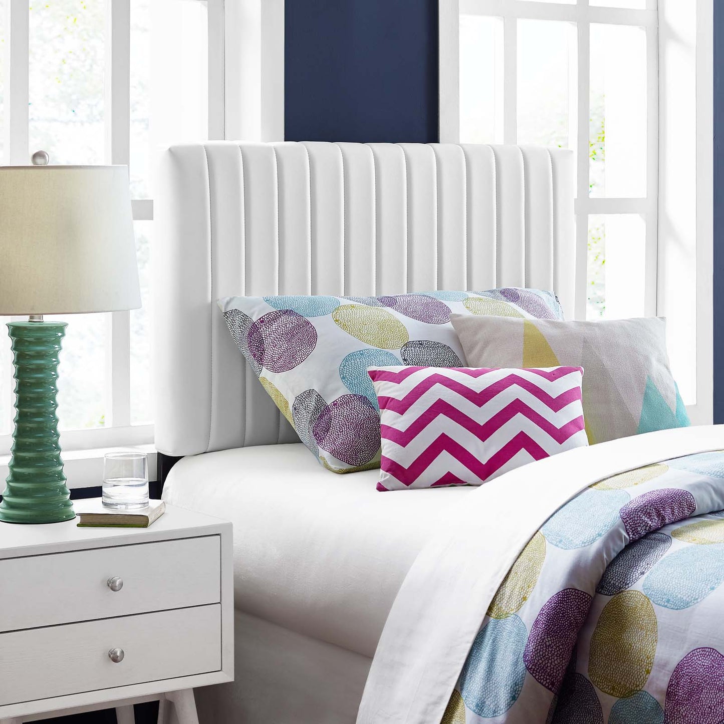 Keira Twin Faux Leather Headboard, Faux Vinyl Leather, White, 17773