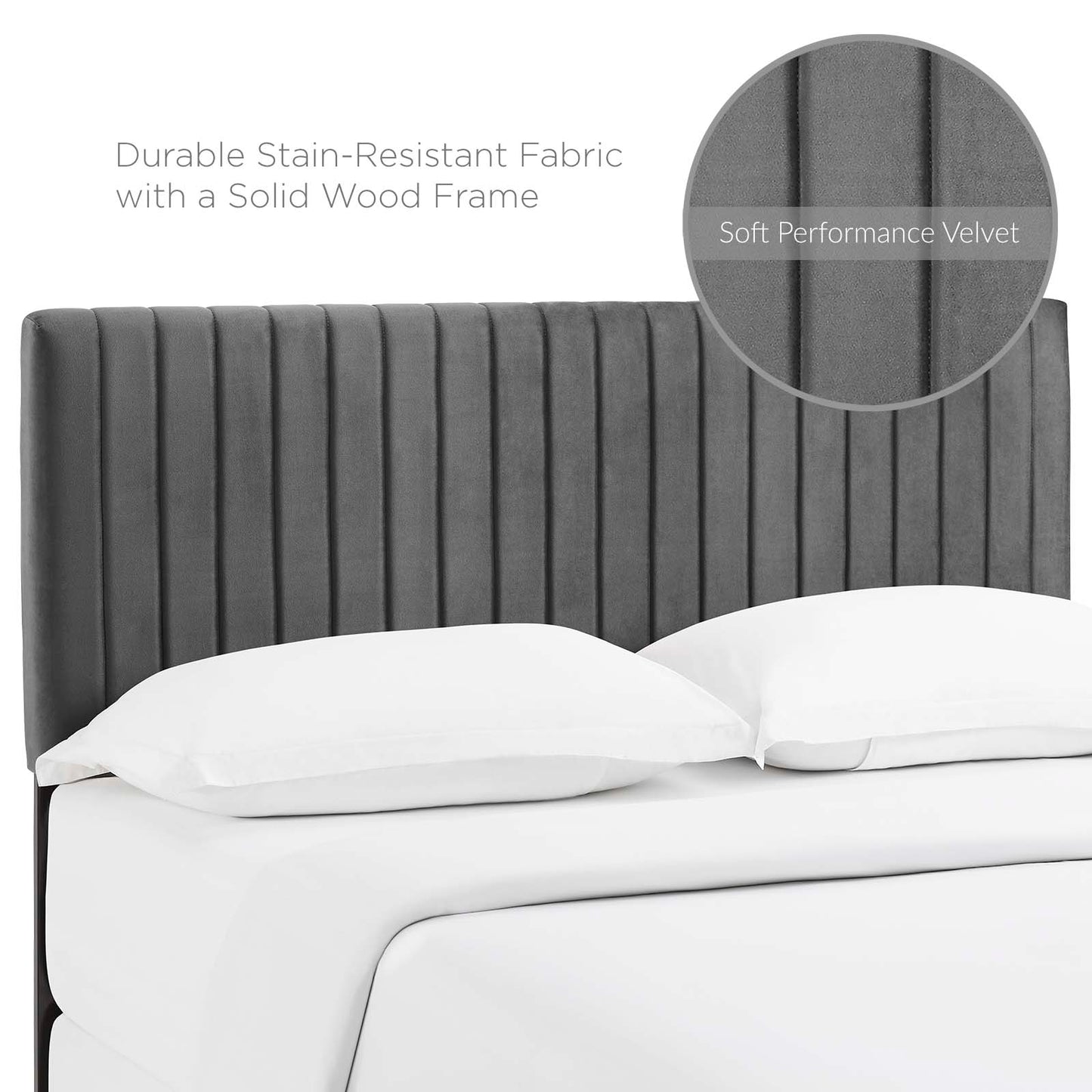 Keira Full/Queen Performance Velvet Headboard, Velvet Fabric, Grey Gray, 17775