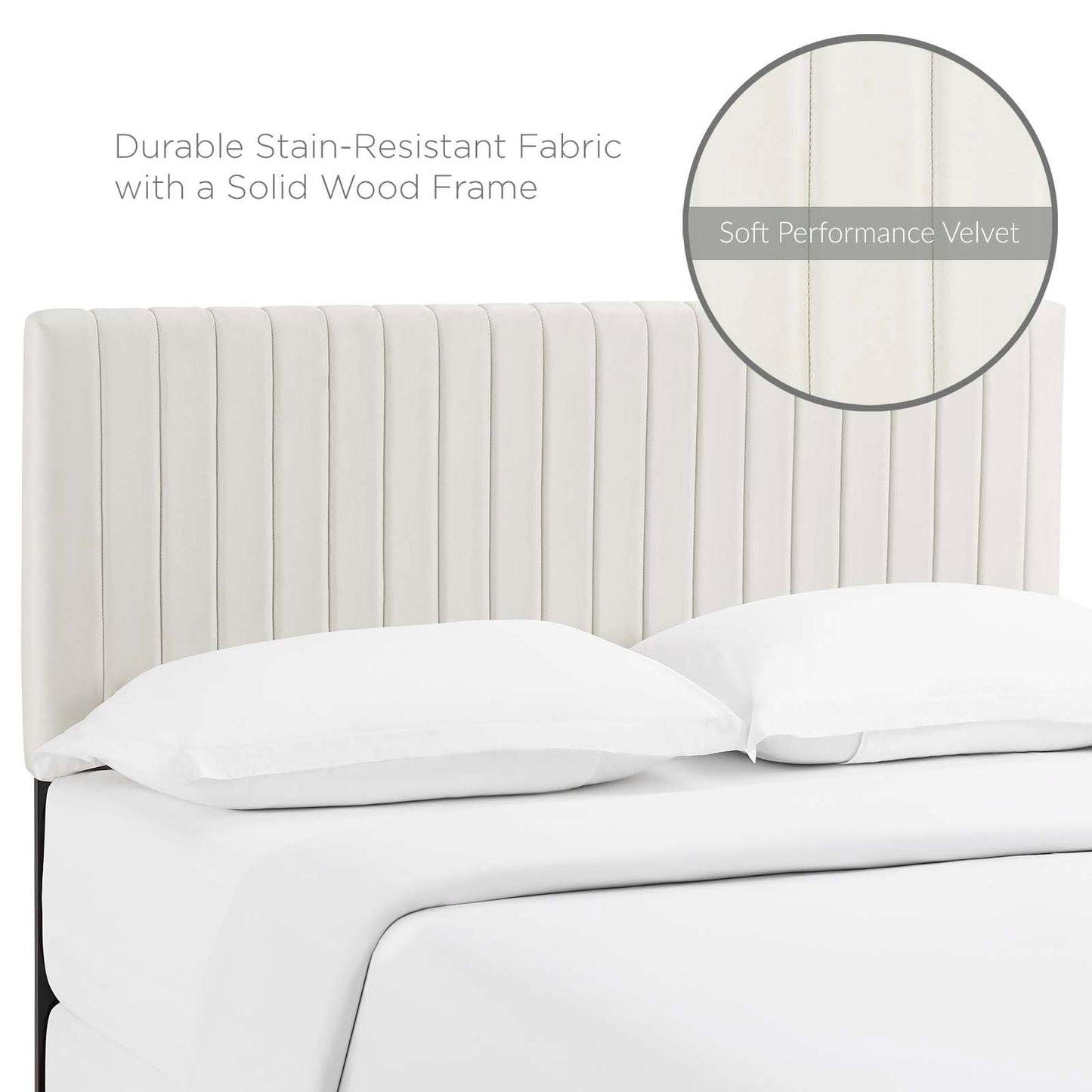 Keira Full/Queen Performance Velvet Headboard, Velvet Fabric, Ivory White, 17776