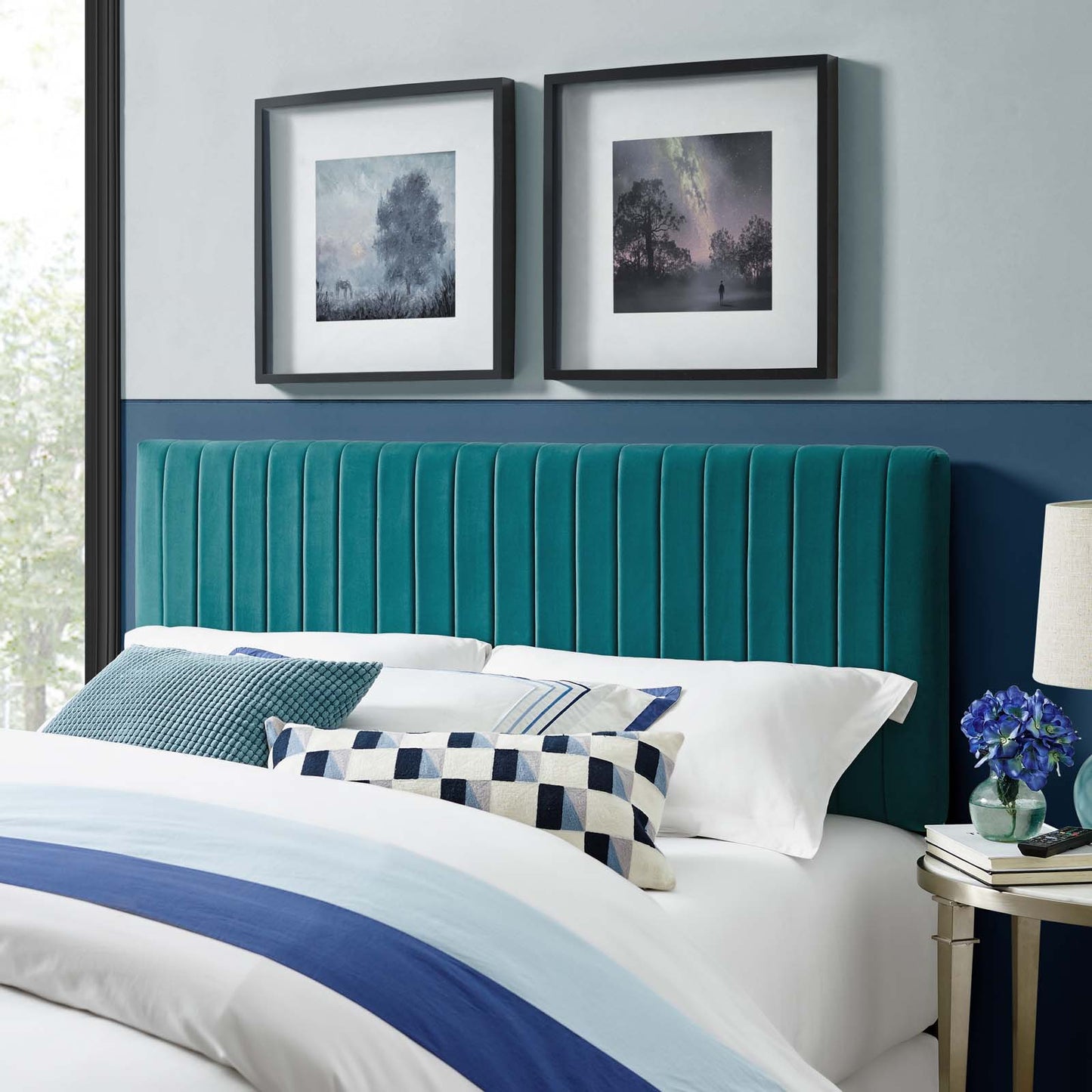 Keira Full/Queen Performance Velvet Headboard, Velvet Fabric, Aqua Blue, 17779
