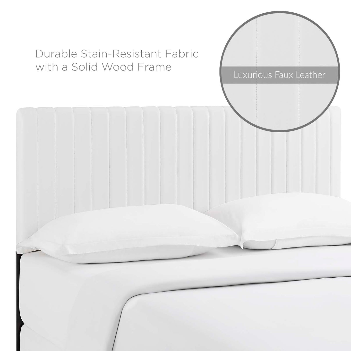 Keira Full/Queen Faux Leather Headboard, Faux Vinyl Leather, White, 17780