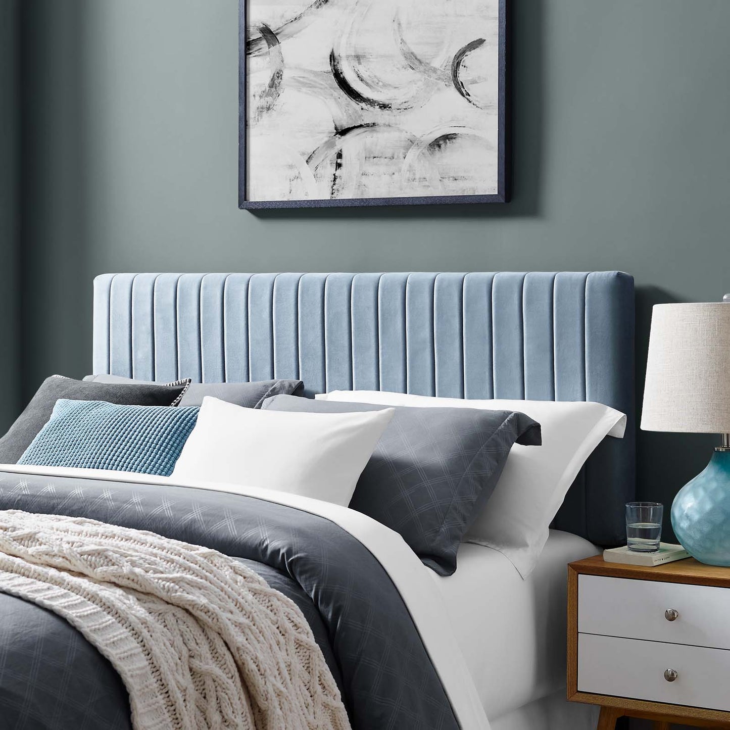 Keira King/California King Performance Velvet Headboard, Velvet Fabric, Light Blue, 17784