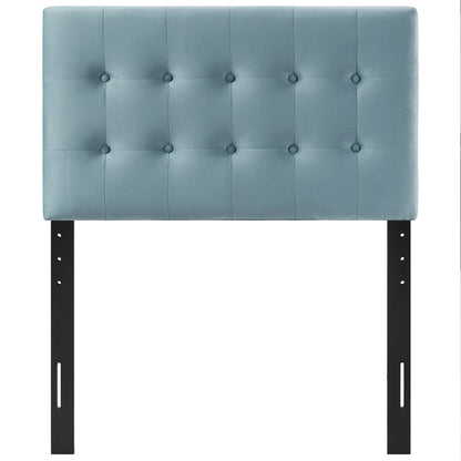 Emily Twin Biscuit Tufted Performance Velvet Headboard, Velvet Fabric, Light Blue, 17909