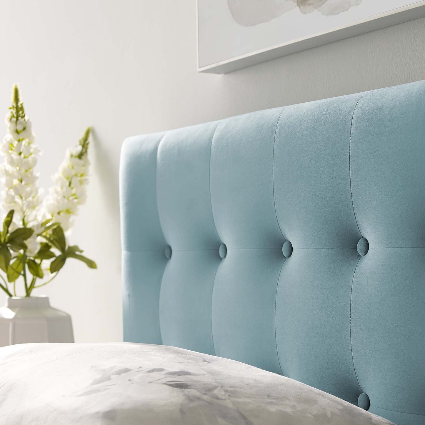 Emily Twin Biscuit Tufted Performance Velvet Headboard, Velvet Fabric, Light Blue, 17909