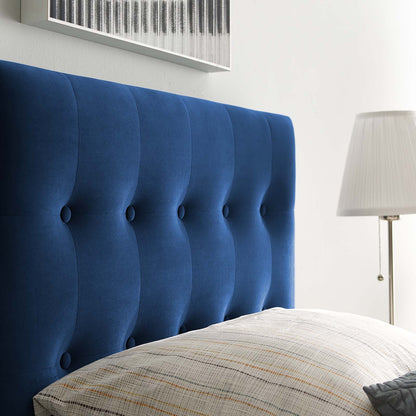 Emily Twin Biscuit Tufted Performance Velvet Headboard, Velvet Fabric, Navy Blue, 17910