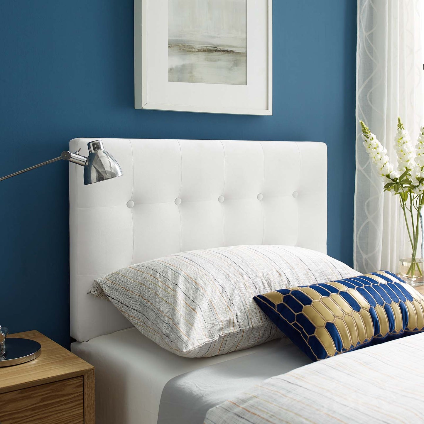 Emily Twin Biscuit Tufted Performance Velvet Headboard, Velvet Fabric, White, 17912