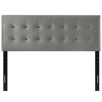 Emily Queen Biscuit Tufted Performance Velvet Headboard, Velvet Fabric, Grey Gray, 17918