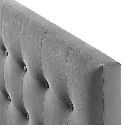 Emily Queen Biscuit Tufted Performance Velvet Headboard, Velvet Fabric, Grey Gray, 17918