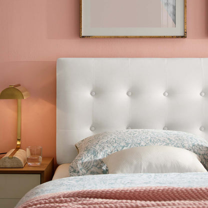 Emily Queen Biscuit Tufted Performance Velvet Headboard, Velvet Fabric, White, 17922