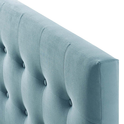 Emily King Biscuit Tufted Performance Velvet Headboard, Velvet Fabric, Light Blue, 17924