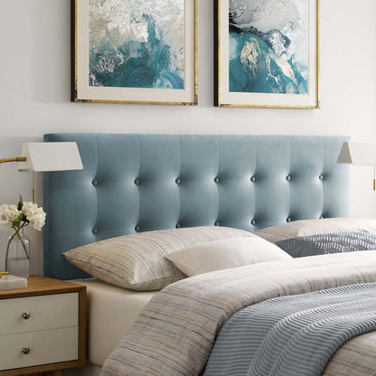 Emily King Biscuit Tufted Performance Velvet Headboard, Velvet Fabric, Light Blue, 17924