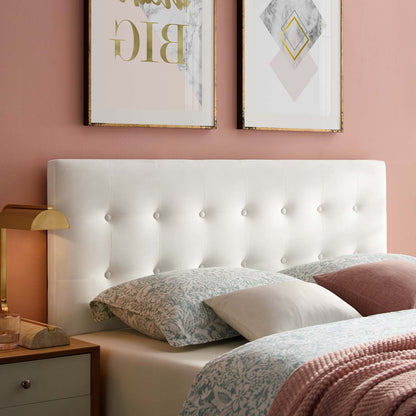 Emily King Biscuit Tufted Performance Velvet Headboard, Velvet Fabric, White, 17927