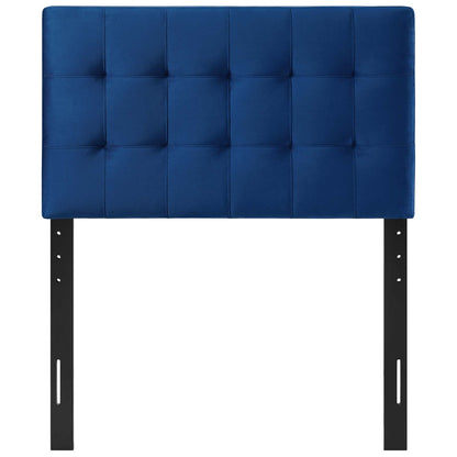Lily Biscuit Tufted Twin Performance Velvet Headboard, Velvet Fabric, Navy Blue, 17930