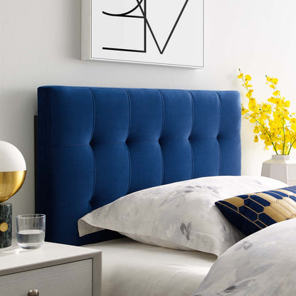 Lily Biscuit Tufted Twin Performance Velvet Headboard, Velvet Fabric, Navy Blue, 17930