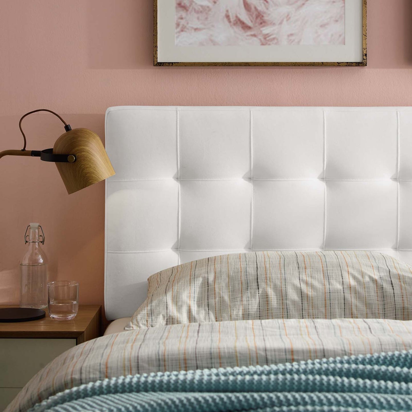 Lily Biscuit Tufted Full Performance Velvet Headboard, Velvet Fabric, White, 17937