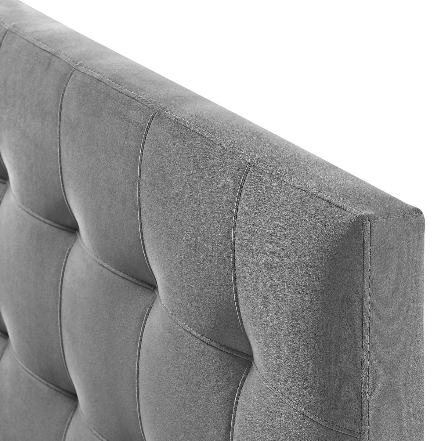 Lily King Biscuit Tufted Performance Velvet Headboard, Velvet Fabric, Grey Gray, 17943