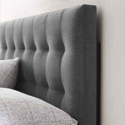 Lily King Biscuit Tufted Performance Velvet Headboard, Velvet Fabric, Grey Gray, 17943
