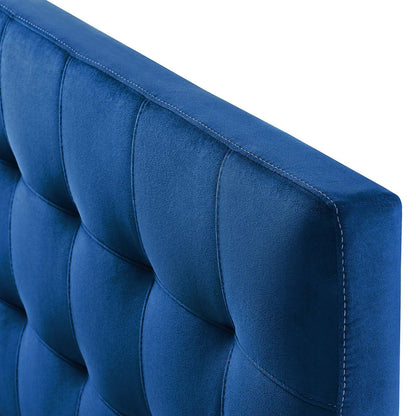Lily King Biscuit Tufted Performance Velvet Headboard, Velvet Fabric, Navy Blue, 17945