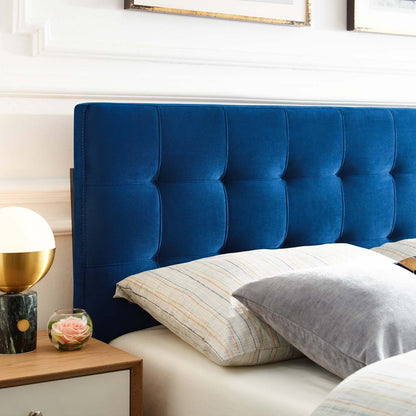 Lily King Biscuit Tufted Performance Velvet Headboard, Velvet Fabric, Navy Blue, 17945