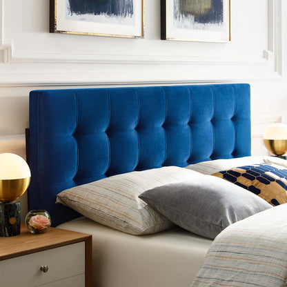 Lily King Biscuit Tufted Performance Velvet Headboard, Velvet Fabric, Navy Blue, 17945