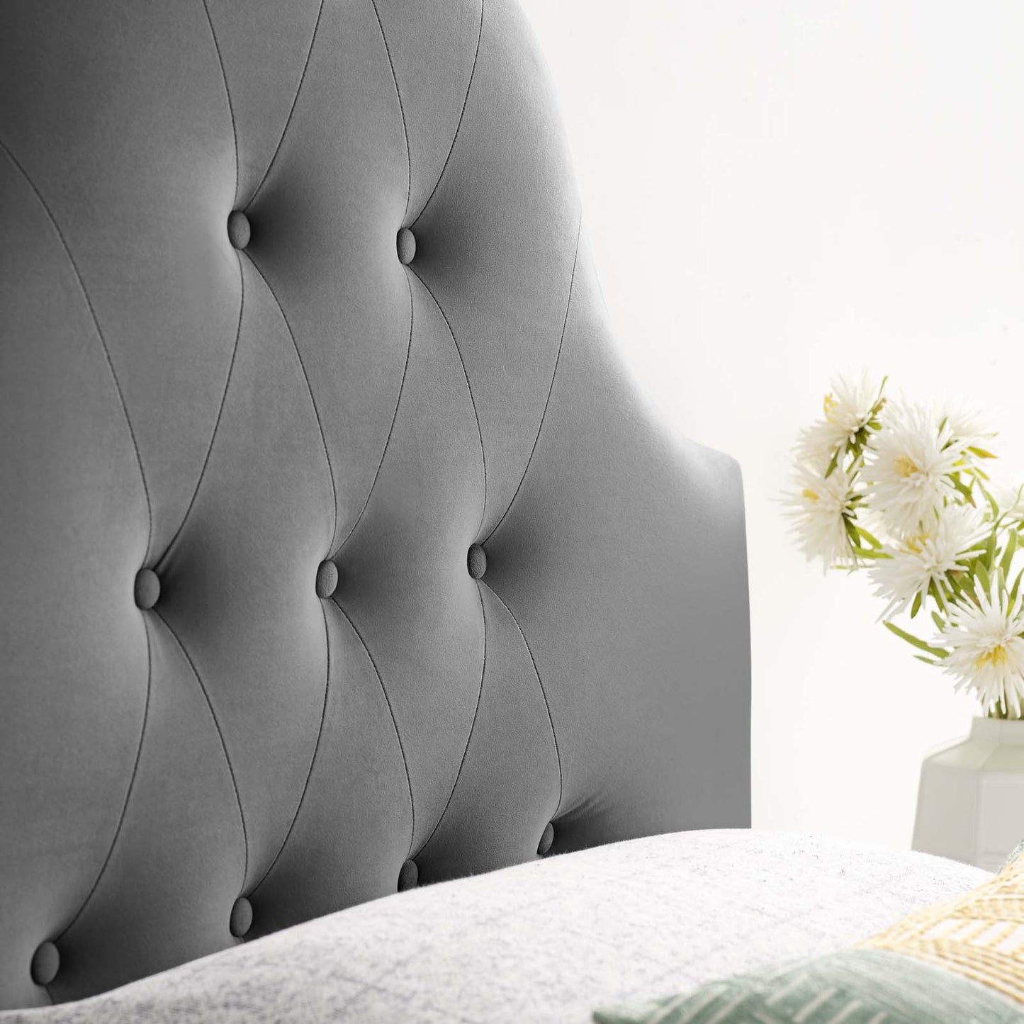 Sovereign Twin Diamond Tufted Performance Velvet Headboard, Velvet Fabric, Grey Gray, 17948