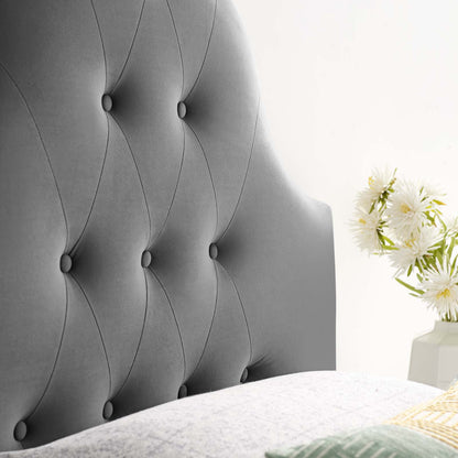 Sovereign Twin Diamond Tufted Performance Velvet Headboard, Velvet Fabric, Grey Gray, 17948