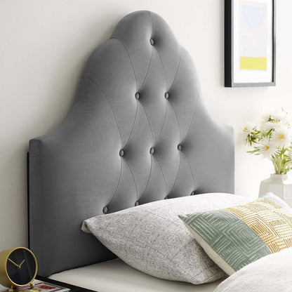 Sovereign Twin Diamond Tufted Performance Velvet Headboard, Velvet Fabric, Grey Gray, 17948