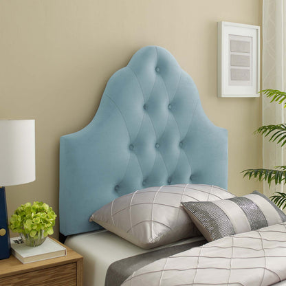 Sovereign Twin Diamond Tufted Performance Velvet Headboard, Velvet Fabric, Light Blue, 17949