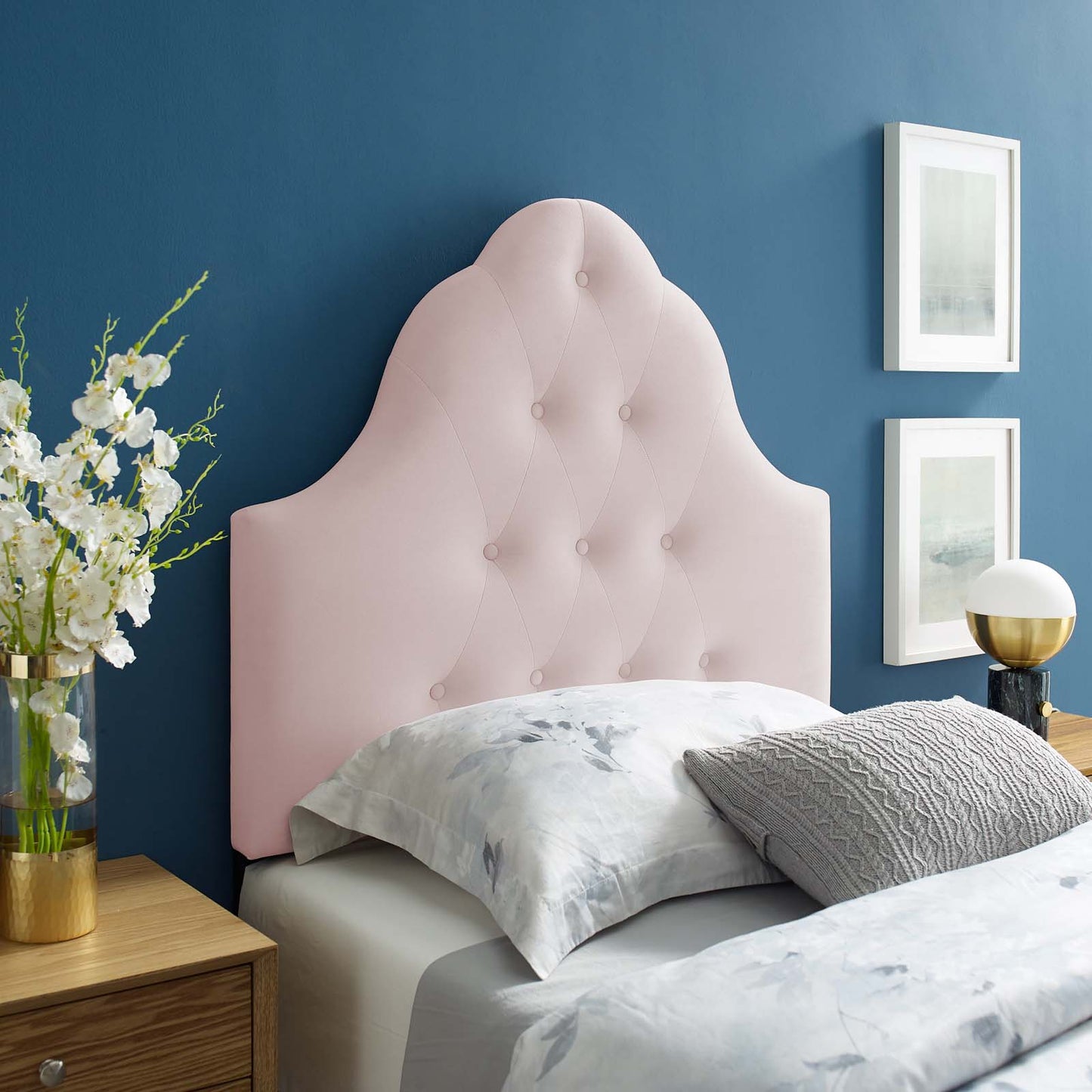 Sovereign Twin Diamond Tufted Performance Velvet Headboard, Velvet Fabric, Pink, 17951