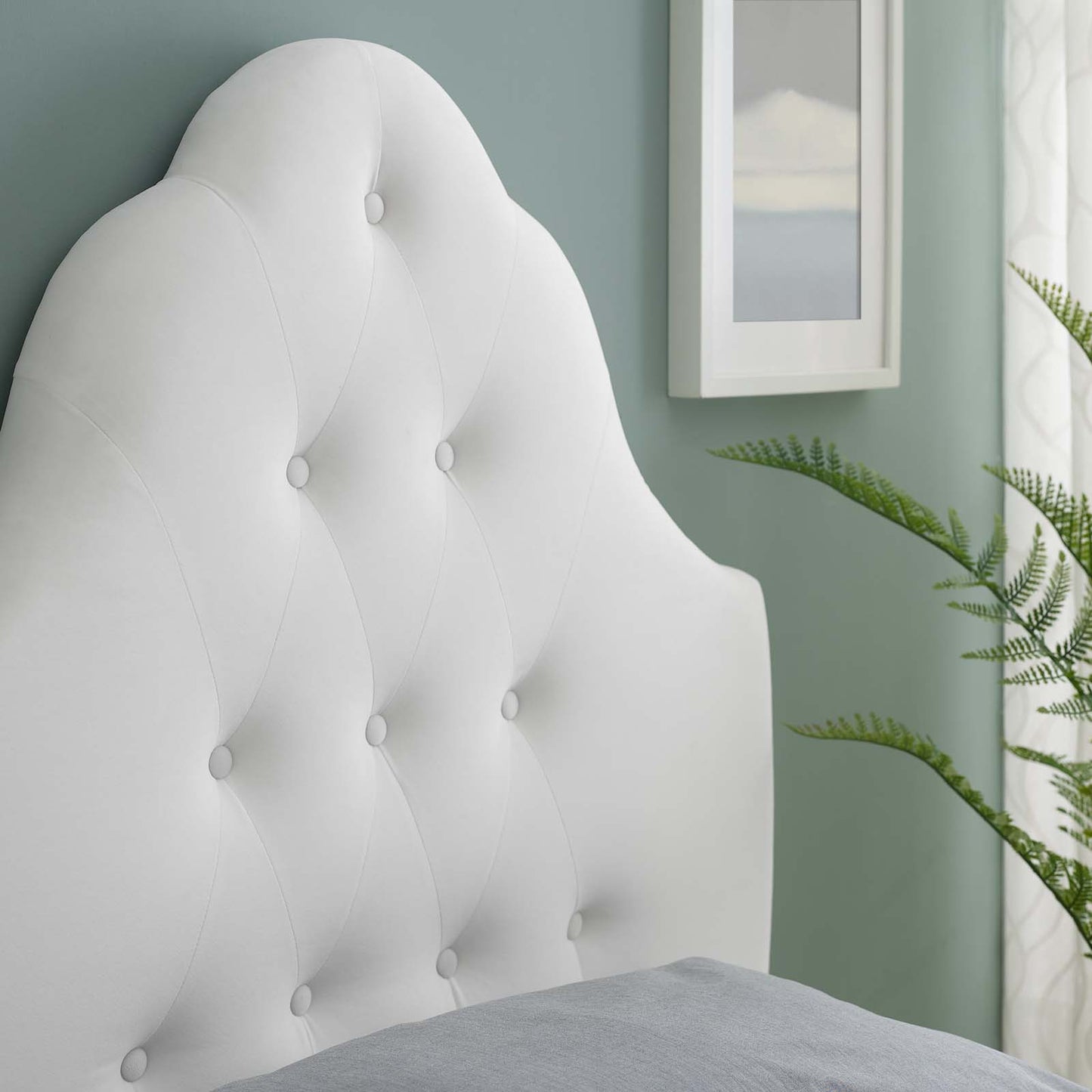 Sovereign Twin Diamond Tufted Performance Velvet Headboard, Velvet Fabric, White, 17952